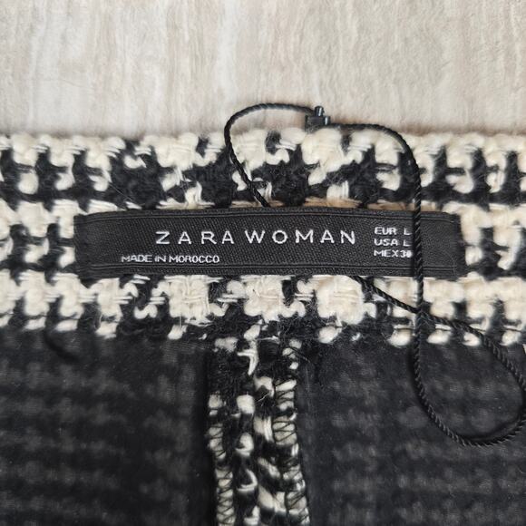 Zara Woman Tweed Mini Skirt Lg Plaid Houndstooth Black White - Picture 4 of 5